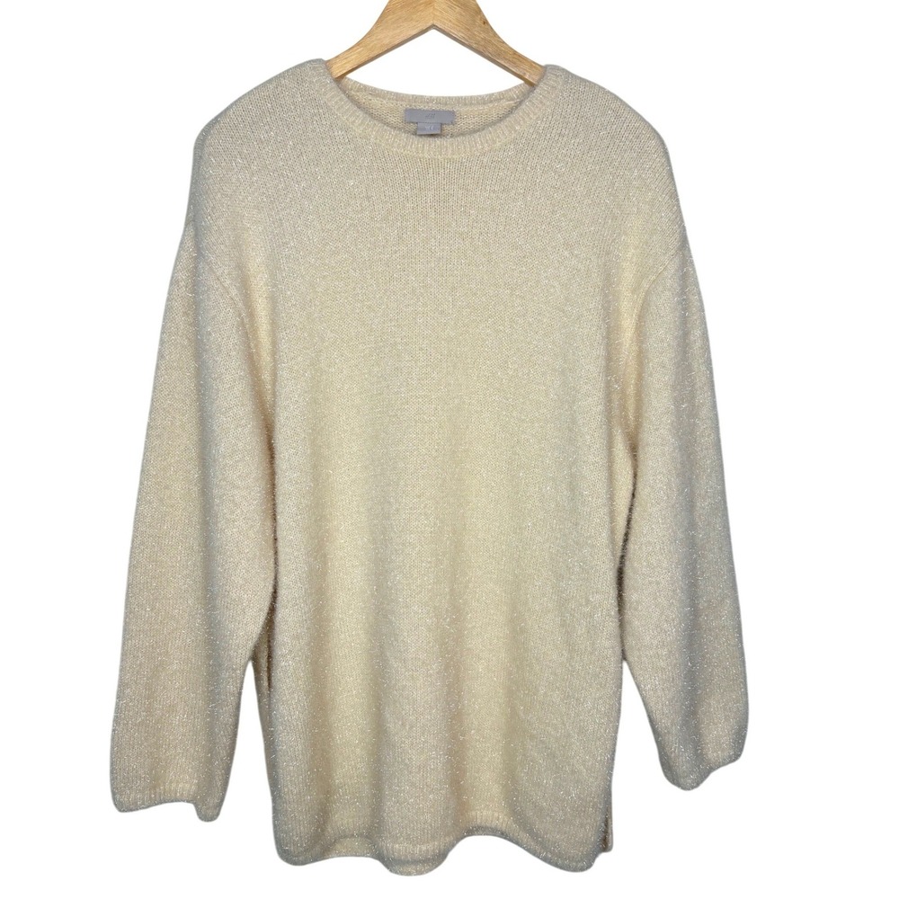 H&M Cream Sparkle Knit Sweater Long Sleeve Crew Neck Shimmer Women‎ Size Medium
